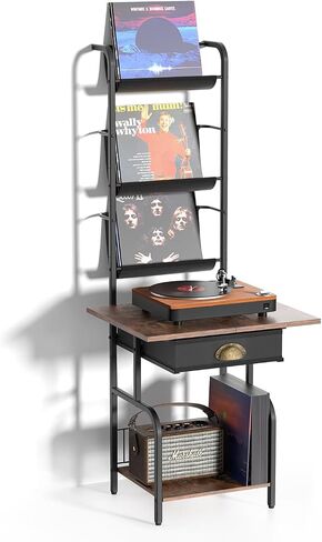 Record Player Stand with Vinyl Storage, Turntable Stand with Vinyl Record up to 200 Albums, Record Player Table, Record Player Cabinet Organizer Rack, with Vinyl Display Shelf for Living Room in Saudi Arabia