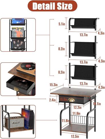 Record Player Stand with Vinyl Storage, Turntable Stand with Vinyl Record up to 200 Albums, Record Player Table, Record Player Cabinet Organizer Rack, with Vinyl Display Shelf for Living Room in Saudi Arabia
