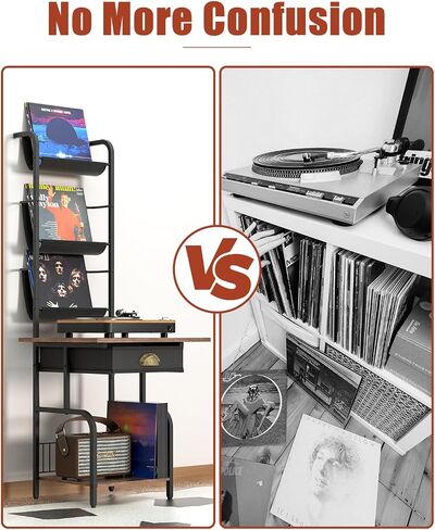 Record Player Stand with Vinyl Storage, Turntable Stand with Vinyl Record up to 200 Albums, Record Player Table, Record Player Cabinet Organizer Rack, with Vinyl Display Shelf for Living Room in Saudi Arabia