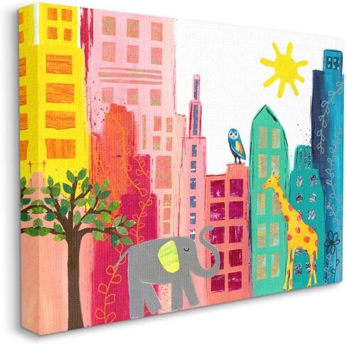 Stupell Industries Kid's Safari Animal City Scene Elephant Giraffe Owl, Designed by Jennifer McCully Art, 10x15, Wall Plaque in Saudi Arabia