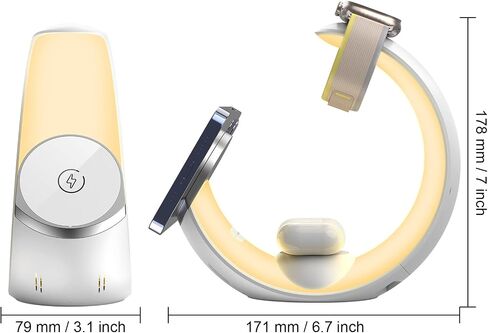 قاعدة شحن لاسلكية 3 في 1، حامل شاحن Magsafe للشحن السريع مع محطة شحن iPhone بإضاءة ليلية لسلسلة iPhone 12-15، وساعة Apple Watch 2-9/SE، وAirPods (يتضمن محول PD20W) in Saudi Arabia