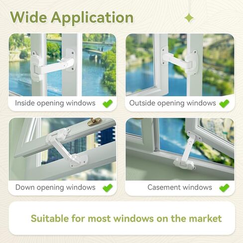 SAFELON 2 قطعة قفل نافذة قابل للتعديل، نافذة قفل للأطفال، مقيدات نافذة سلامة الطفل، قفل أمان نافذة مقاوم للأطفال للأطفال والحيوانات الأليفة (أبيض) in Kuwait