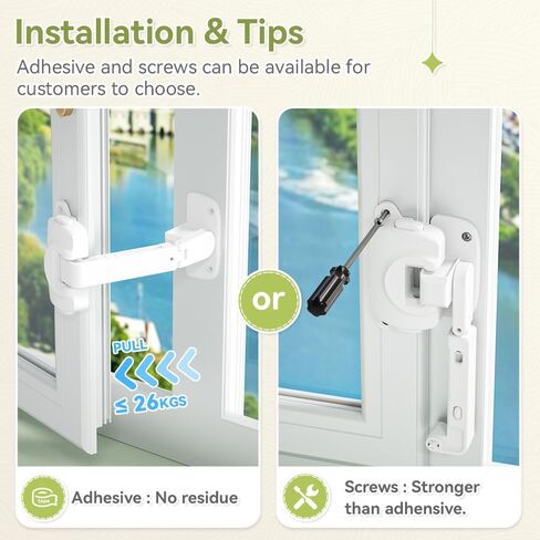SAFELON 2 قطعة قفل نافذة قابل للتعديل، نافذة قفل للأطفال، مقيدات نافذة سلامة الطفل، قفل أمان نافذة مقاوم للأطفال للأطفال والحيوانات الأليفة (أبيض) in Kuwait