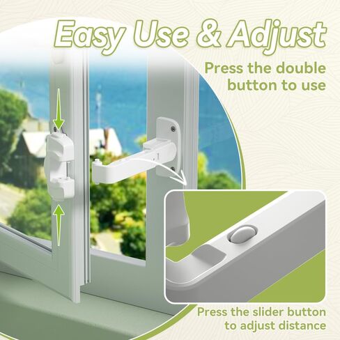 SAFELON 2 قطعة قفل نافذة قابل للتعديل، نافذة قفل للأطفال، مقيدات نافذة سلامة الطفل، قفل أمان نافذة مقاوم للأطفال للأطفال والحيوانات الأليفة (أبيض) in Kuwait