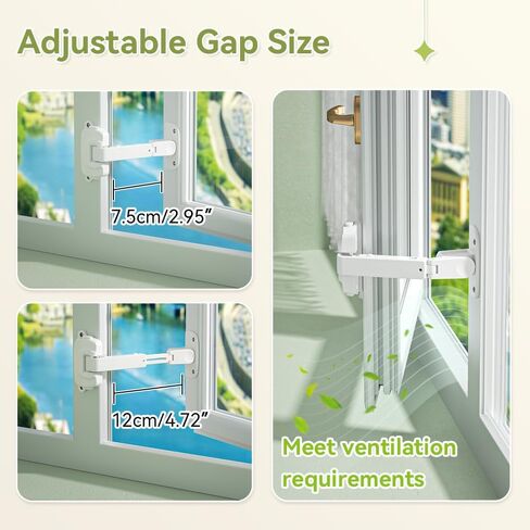 SAFELON 2 قطعة قفل نافذة قابل للتعديل، نافذة قفل للأطفال، مقيدات نافذة سلامة الطفل، قفل أمان نافذة مقاوم للأطفال للأطفال والحيوانات الأليفة (أبيض) in Kuwait