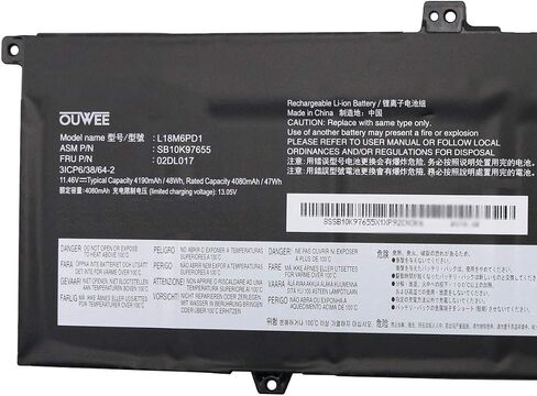 بطارية كمبيوتر محمول L18M6PD1 متوافقة مع Lenovo ThinkPad X13 X390 X395 Series SB10K97655 02DL017 L18M6PD2 02DL018 L18C6PD1 SB10K97657 02DL019 L18D6PD1 02DL020 15.36V 45Wh 2964mAh in Saudi Arabia