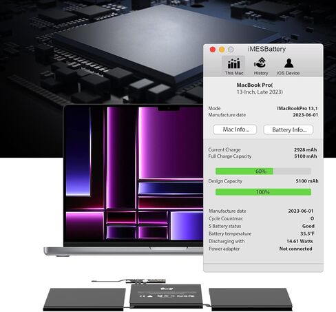 بطارية A1708 (5100 مللي أمبير) - مناسبة لاستبدال بطارية MacBook Pro 13 بوصة A1708 (أواخر 2016-2017)، بطارية A2159 (2019)، بطارية A2289 (2020)، استبدال بطارية A2338 (2020) in Kuwait