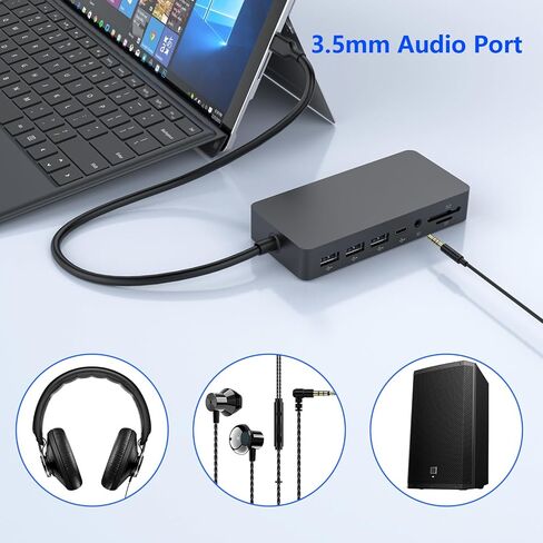 Microsoft USB C Surface Dock Triple Displays، قاعدة تركيب سطحية 12 في 1 مع 4K DP+HDMI+VGA لجهاز Surface Pro 10/9/8/X/7+/7، وSurface Laptop 6/5/4/3، وSurface Laptop Studio 2/1، سيرفس جو-USB C in Kuwait