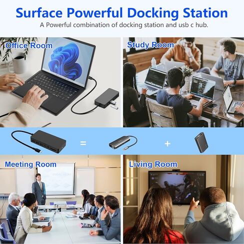 Microsoft USB C Surface Dock Triple Displays، قاعدة تركيب سطحية 12 في 1 مع 4K DP+HDMI+VGA لجهاز Surface Pro 10/9/8/X/7+/7، وSurface Laptop 6/5/4/3، وSurface Laptop Studio 2/1، سيرفس جو-USB C in Kuwait