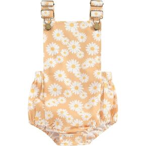 Newborn Baby Girl Summer Clothes Overall Romper Daisy/Sunflower Button Suspender Sleeveless Backless Jumpsuit