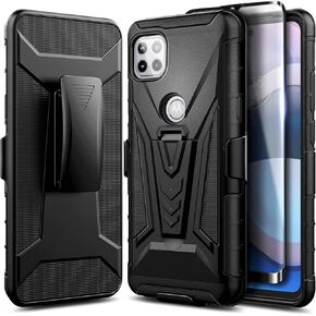 NZND Designed for Motorola One 5G Ace Case (One 5G UW Ace) with Tempered Glass Screen Protector, [20FT Mil-Grade Drop Tested] Belt Clip Holster Kickstand Heavy Duty Protective Phone Case