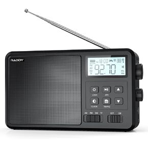 RF206 Digital AM FM Shortwave Radio Portable Radio Receiver, 8W Speaker, LCD Display, Support BT/TF Card/USB Playback, Battery Powered by AC/AA Batteries for Home, Gift