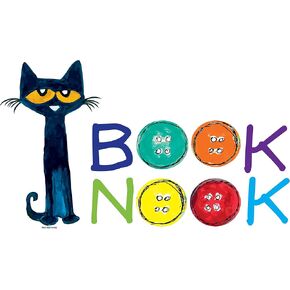 Pete The Cat Book Nook Decal - Reading Corner Wall Sticker | Groovy Vinyl Decals for Library, Nursery, Kindergarten Classroom, Kid’s Bedroom Décor – Multicolored Kitten Quote 20"x11"