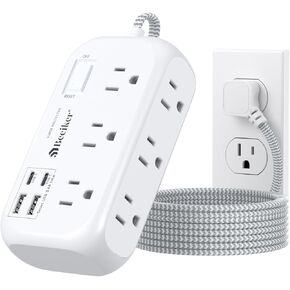 4 USB(2 USB C) Surge Protector Power Strip with Switch- 6 Ft Flat Braided Extension Cord with 6 Widely Outlets, Flat Plug Wall Mount Desk USB Charging Station for Home Office Dorm Room Travel ETL 13A
