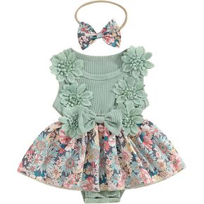 ZAXARRA Infant Baby Girl Romper Baby Ruffle Dress Romper Letter Bodysuit Spring Summer Festival Clothes with Headband