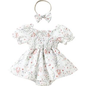 ملابس الفتيات حديثي الولادة بأكمام منتفخة ونيسيي للفتيات رومبير فستان زهري بذلة ملابس صيفية للأطفال الرضع in Kuwait