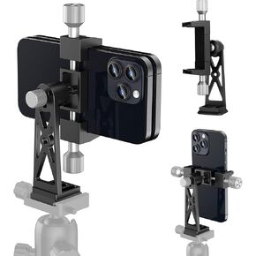 Peastrex Metal Phone Tripod Mount Extra Deep Clamp with Arca Prot Cold Shoe 360°Ball Head Cellphone Tripod Adapter for iPhone Galaxy Smartphone Stand Holder for Vlogging Video Camera Monitor