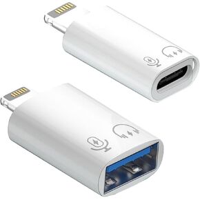 URANT USB A أنثى إلى Lightning Male، موصل محول من النوع C أنثى إلى Lightning ذكر متوافق مع iPhone14 13 12 11 iPod AirPods Type C محول محول، يدعم PD 10W/ نقل البيانات in Kuwait