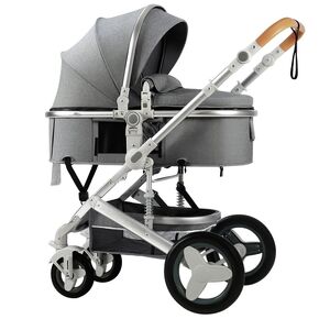 Lightweight Luxury Baby Stroller 2 in 1 Portable High Landscape Reversible Stroller Travel Pram Baby Carriage (Black)