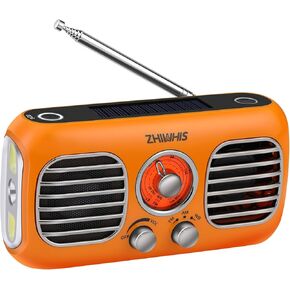 ZHIWHIS Emergency Radio with Portable Fan, AM/FM/WB Weather Radios with SOS Siren, Hand Crank/Solar Panel/4000mAh//Power Bank/Rotary Knob/Rechargeable Retro Receiver with LED Light ZWS-380