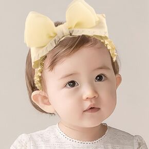 Cute Puffy Bowknot Headband for Baby Girls Handmade Lace 3D Bow Toddler Hairband Infant Princess Elastic Birthday Party Hair Accessory for Newborn Baby (Puffy - off white)