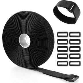 16Ft Adjustable Cable Straps with 25 Buckles, Hook and Loop Straps, Free Cut Length Cinch Strap, Fastening Cable Ties, Nylon Securing Cord Ties for Cable Tidy, Wire Management, Cord Organiser in Saudi Arabia