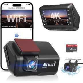 Dash Cam Front and Rear Camera, 4k+1080P WiFi Dual Dash Cam with APP, 3’’ IPS Dash Camera for Cars with Free 64GB Card, Otovoda Dashboard Camera with Night Vision, 24/7 Parking Monitor, WDR