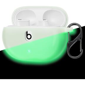Fintie Silicone Case for New Beats Studio Buds + (2023) / Beats Studio Buds 2021, Shockproof Earbuds Cover with Keychain Carabiner Support Wireless Charging, Black