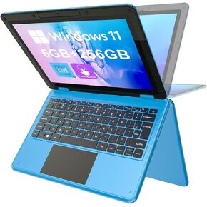 AWOW Touchscreen Laptop, 2 in 1 11.6" FHD Blue(Purple) Intel 4 Core Celeron N4120 Processor Windows 11 OS 6GB RAM 256GB M.2 SSD Storage Kids Convertible Laptop