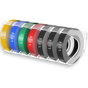 Zodzi Embossing Label Tape Compatible with Dymo Embossing Label Maker Organizer Xpress Pro 12965 12966 Office Mate II 1540,3/8 Inch X 9.8 Feet,(White on Black/Red/Blue/Yellow/Green),7-Pack