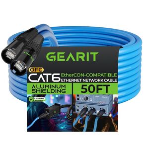 GearIT CAT6 Ethernet Cable, EtherCON-Compatible (100 Feet) RJ45 Connectors for Pro Audio, Aluminum Shielded, Oxygen Free Copper - 50 ft. - Blue