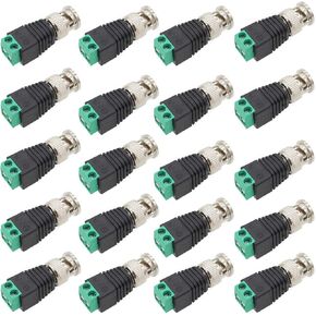 BNC Male Balun Adapter 20-Pack, BNC Male Connector to Screw Terminal Solderless for Coax Cat 5 Cat 6 Suvelliance Vedio Camera