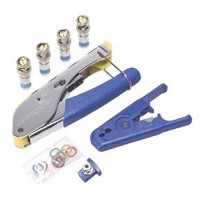 DataShark CCTV Security Cable Tool Kit - Includes Coax Cutter/Stripper, BNC/RCA Compression Crimper, RG59 BNC Connectors, Color Bands, F" Connector Adapter