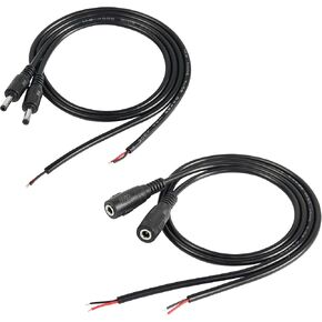 3.5mm*1.35mm DC Power wire DC Male and Female Plug to Bare Wire Open End Pigtail Power Cable Cord 3.5mm barrel jack connector for DC Power Supply Cable Repair 2 Pairs .-55 cm