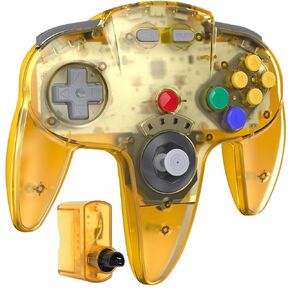 SAFFUN 2.4 GHz Wireless N64 Controller, N64 Receiver, Compatible with N64 Console - (Rechargeable) (Plug and Play) (Built-in Rumble) Clear Yellow