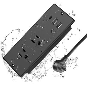 IPX6 Recessed Power Strip Waterproof, HEZI Weatherproof Furniture Flush Mount Power Outlet with 2 Outlets & 3 USB Ports for Bathroom Outdoor, 6FT Cord (ETL Listed)