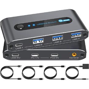 10Gbps USB 3.2 Switch 2 Computers Share USB A/C Ports Supports USB C Input for Mouse Keyboard Printer with Desktop Controller (Aluminium)