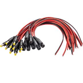 DC Barrel Connectors Power Cable, 12V 5A 5521 Jack Pigtail Barrel Plug Connector Cable 5.5mm x 2.1mm for Security Cameras LED Light Strips Routers Power Adapters (10 Pairs Male and Female,12 inch)