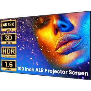 BIGASUO ALR Projector Screen 100 inch, 1.6 Gain Ambient Light Rejecting Projection Screen, 16:9 Anti-Crease Indoor Projector Screen, 4K HD Fixed Frame 3D Movie Screen for Home Theater, Easy to Instal