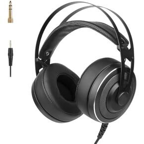 Wired Over Ear DJ Headphones Studio Monitor & Mixing DJ Hi-Fi with 50mm Neodymium Drivers and 1/4 or 3.5mm Jack for AMP Computer Recording Podcast Keyboard Guitar Laptop - Black