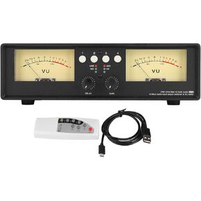 VU Meter Audio Splitter Switcher Box 4 Way Stereo Audio Switch Box Selector with Remote Control (Yellow Backlight)