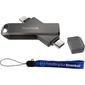 SanDisk 128GB iXpand Luxe Flash Drive for iPhone, iPad Tablet & USB TypeC Devices - 3.1 Dual Drive for Lightning & Type-C (NOT Type-A) SDIX70N-128G-GN6NE Bundle with 1 Everything But Stromboli Lanyard