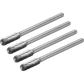uxcell Tungsten Carbide Rotary Files 1/8" Shank, Single Cut Cylindrical Radius End Rotary Burrs Tool 4mm Dia, for Die Grinder Drill Bit Alloy Steel Hard Metal Carving Polishing, 4pcs