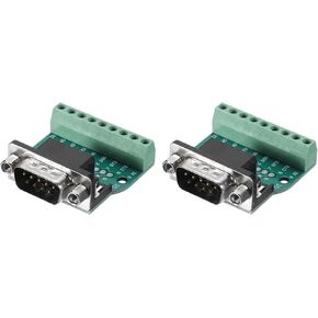 uxcell 2pcs D-sub DB9 Connector Breakout Board 9 Pin 2 Row Male RS232 Serial Port Solderless Terminal Block Adapter with Positioning Nuts