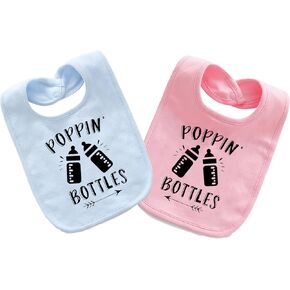 YSCULBUTOL Baby Twins Bibs Poppin Bottles Newborn Baby Twins Bibs Cute Unisex Bibs Set For Toddler Boys Girls
