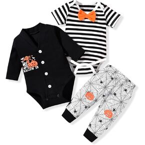 Newborn Baby Boy Halloween Outfits Two Tops and Pants Set Infant Clothes 3 Pieces