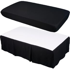 Original Crib Sheet and Skirt Set for Baby Boy Girl, Breathable Soft Nursery Crib Bedding Set Standard, 14" Drop Pleated Bedskirt Black, 9" Deep Pocket Fitted Mattress Bed Sheet Black