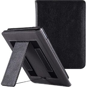 Stand Case for 6" Kobo Clara Colour (Model N367) / Clara BW (Model N365) / Clara 2E eReader - PU Leather Book Folio Sleeve Cover with Two Hand Straps and Auto Sleep/Wake (Classic Black)
