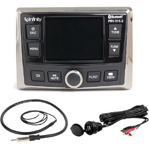 جهاز استقبال ستيريو USB من Infinity PRV-315.2 Marine Bluetooth، حامل USB/AUX، هوائي راديو سلكي 22 بوصة