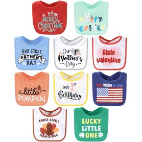 The Peanutshell Baby First Holiday Bibs Set for Boys or Girls, Terry Cloth, Feeding, Drooling, Teething Essentials for Newborn, Infant Babies, Gender Neutral, 4th of July, Christmas,1st Birthday